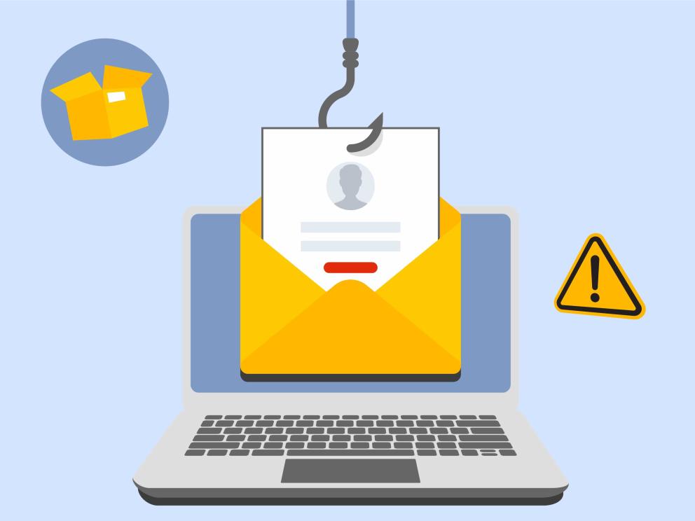 Laptop und Icons, die die Situation von Phishing darstellen